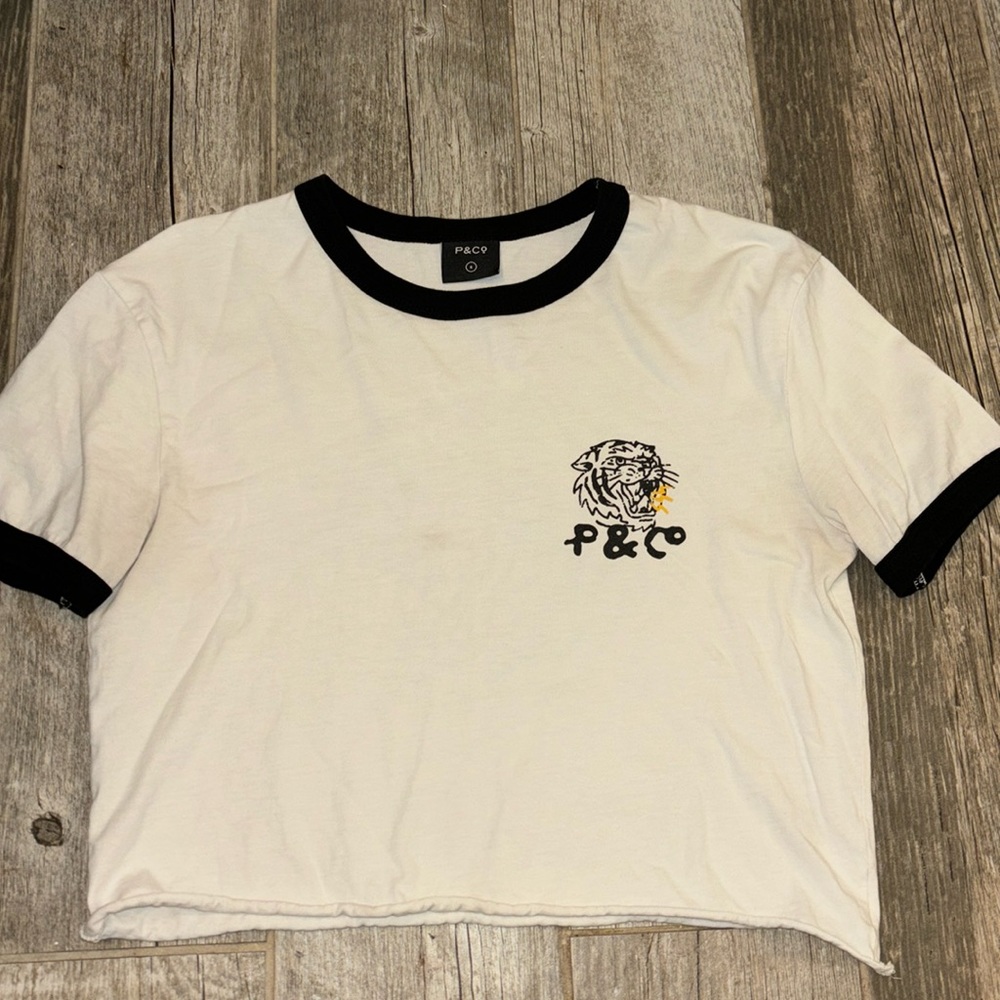 P&Co tee, white and black, size:6